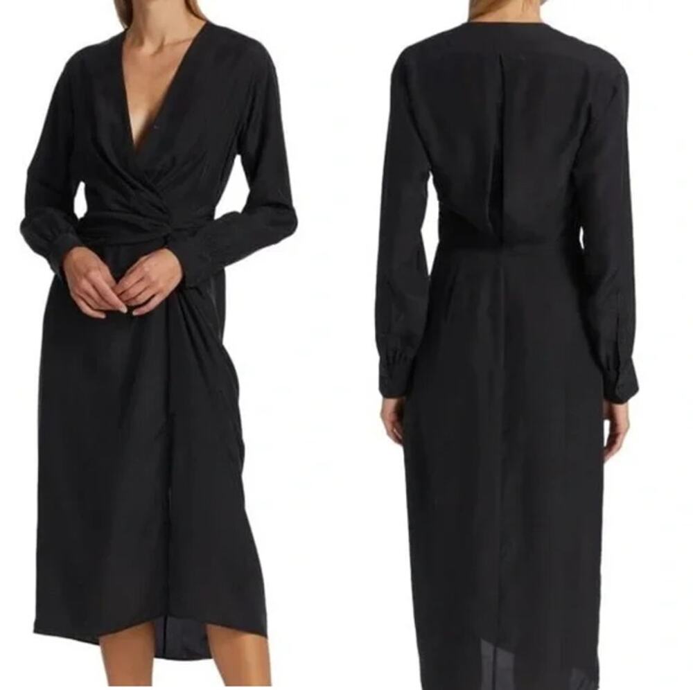 NWT Rag & Bone Amber Midi Sheath Dress Womens Size 4 Black Side Slit Long Sleeve